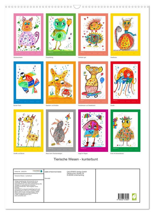 Produktbild: Tierische Wesen - kunterbunt (Wandkalender 2026 DIN A2 hoch), CALVENDO Monatskalender