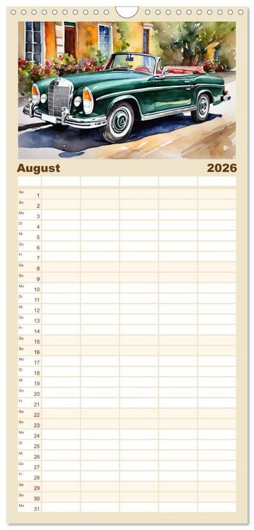 Produktbild: Familienplaner 2026 - Oldtimer - Kultmodelle aus den 1960er Jahren mit 5 Spalten (Wandkalender, 21 x 45 cm) CALVENDO