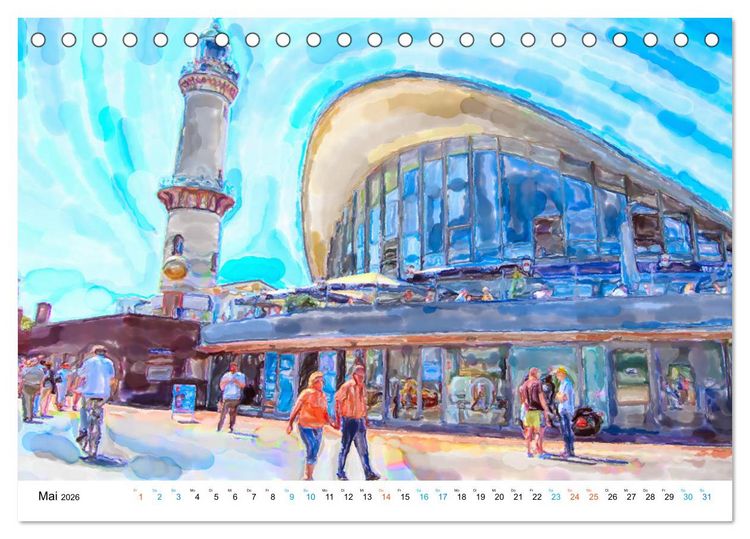 Produktbild: Warnem&uuml;nde - Die Ostseestadt illustriert in Aquarell (Tischkalender 2026 DIN A5 quer), CALVENDO Monatskalender