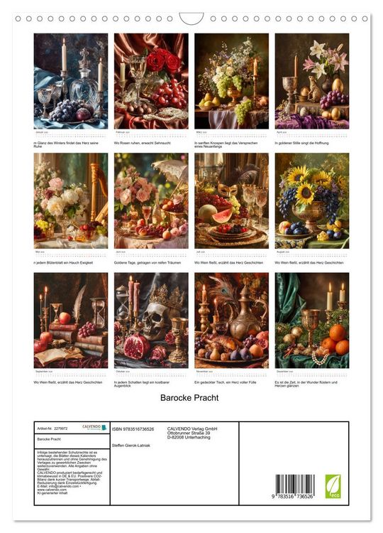 Produktbild: Barocke Pracht (Wandkalender 2026 DIN A3 hoch), CALVENDO Monatskalender