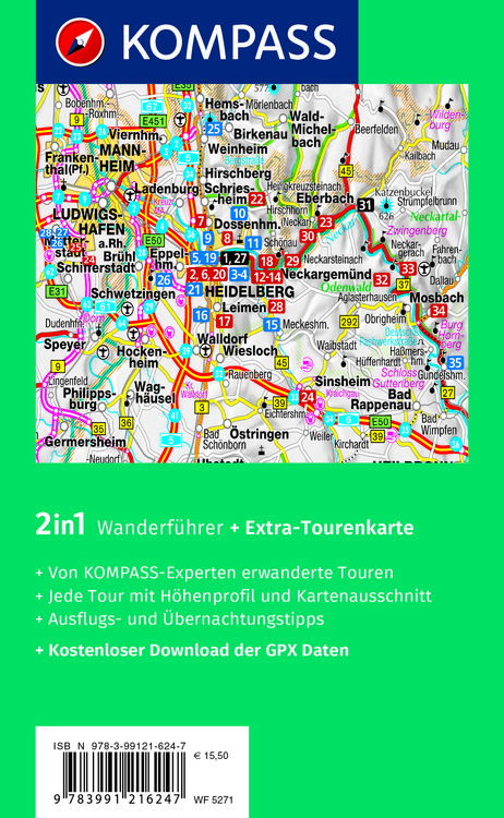 Produktbild: KOMPASS Wanderf&uuml;hrer Heidelberg mit Neckarsteig, 35 Touren mit Extra-Tourenkarte