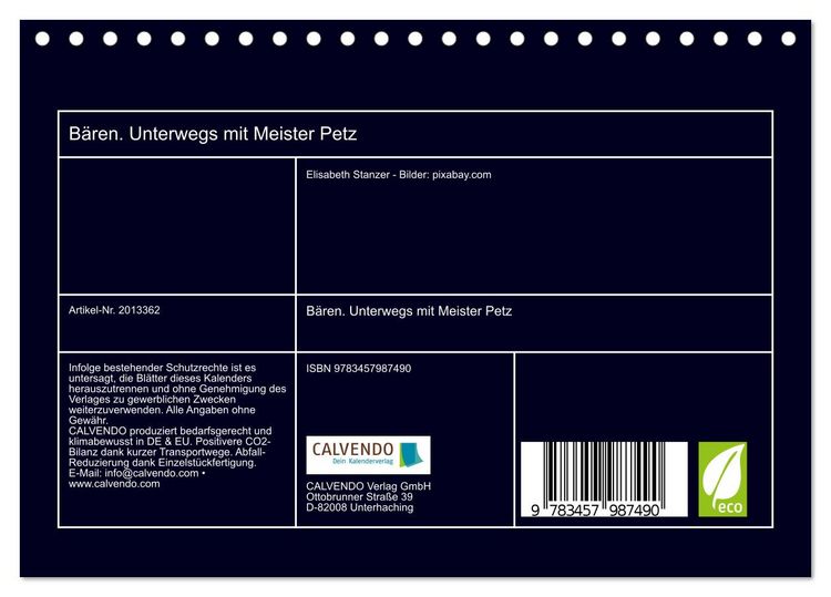 Produktbild: B&auml;ren. Unterwegs mit Meister Petz (Tischkalender 2026 DIN A5 quer), CALVENDO Monatskalender