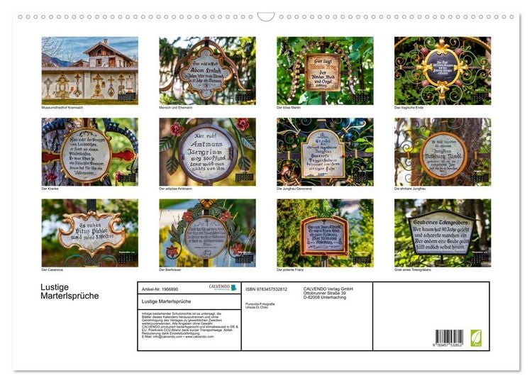 Produktbild: Lustige Marterlspr&uuml;che (Wandkalender 2026 DIN A2 quer), CALVENDO Monatskalender