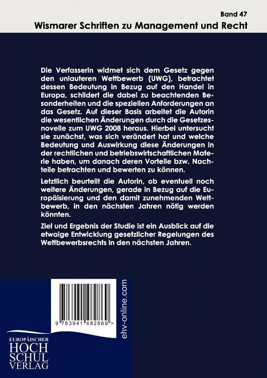 Produktbild: Analyse der &Auml;nderung des Gesetzes gegen den unlauteren Wettbewerb sowie dessen Anwendungsgebiete und Erscheinungsformen