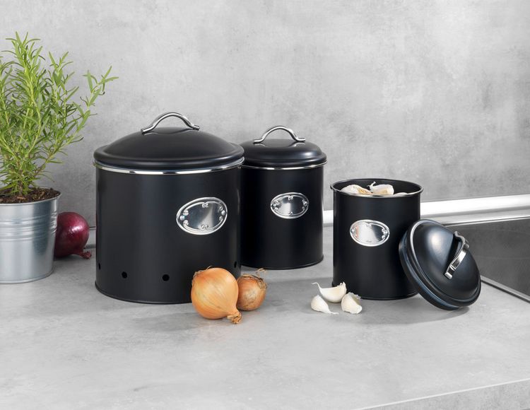 Produktbild: Aufbewahrungsdose Mod. Nero Set, 3-teilig, Vorratsdosen aus lackiertem Metall, Schwarz