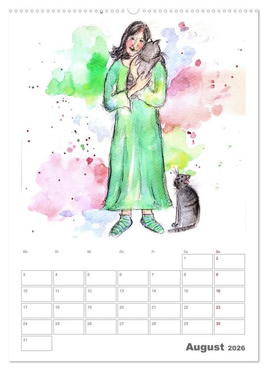 Produktbild: Meine zwei Samtpf&ouml;tchen und Ich - Bezaubernde Aquarelle einer gro&szlig;e Liebe (hochwertiger Premium Wandkalender 2026 DIN A2 hoch), Kunstdruck in Hochglanz