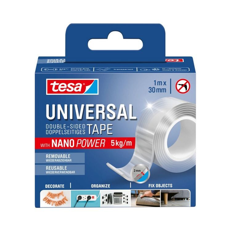Produktbild: tesa Klebeband Universal Tape doppelseitig 1mx30mm mit Nano Power 5kg/m
