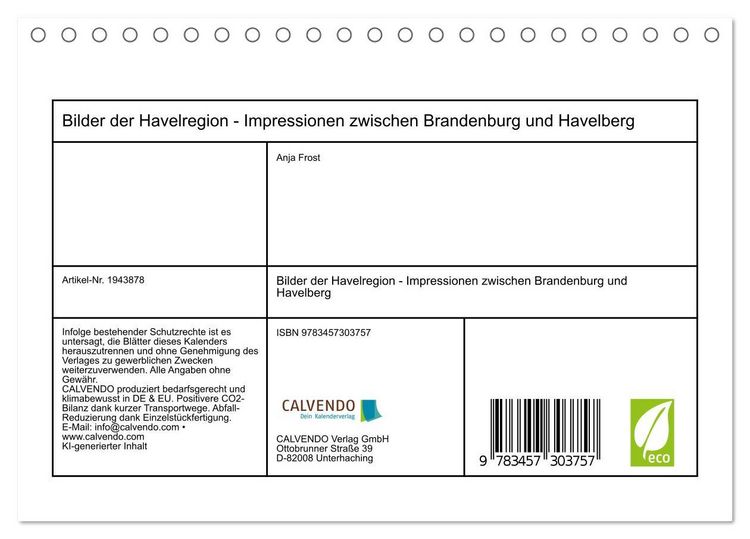 Produktbild: Bilder der Havelregion - Impressionen zwischen Brandenburg und Havelberg (Tischkalender 2026 DIN A5 quer), CALVENDO Monatskalender