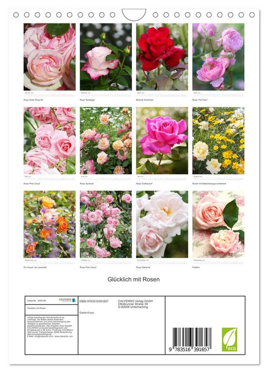 Produktbild: Gl&uuml;cklich mit Rosen (Wandkalender 2026 DIN A4 hoch), CALVENDO Monatskalender