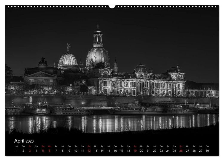 Produktbild: Dresden - Elbflorenz bei Nacht (hochwertiger Premium Wandkalender 2026 DIN A2 quer), Kunstdruck in Hochglanz