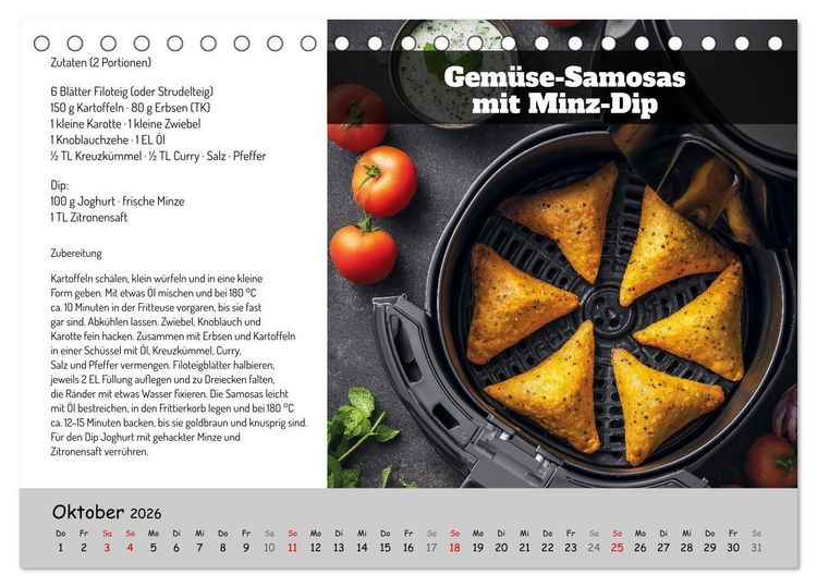 Produktbild: Rezepte f&uuml;r die Hei&szlig;luftfritteuse - vegetarisch, schnell und einfach (Tischkalender 2026 DIN A5 quer), CALVENDO Monatskalender