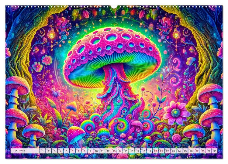 Produktbild: Psychedelische Pilze - Die bunte Welt der magischen Pilze (Wandkalender 2026 DIN A2 quer), CALVENDO Monatskalender