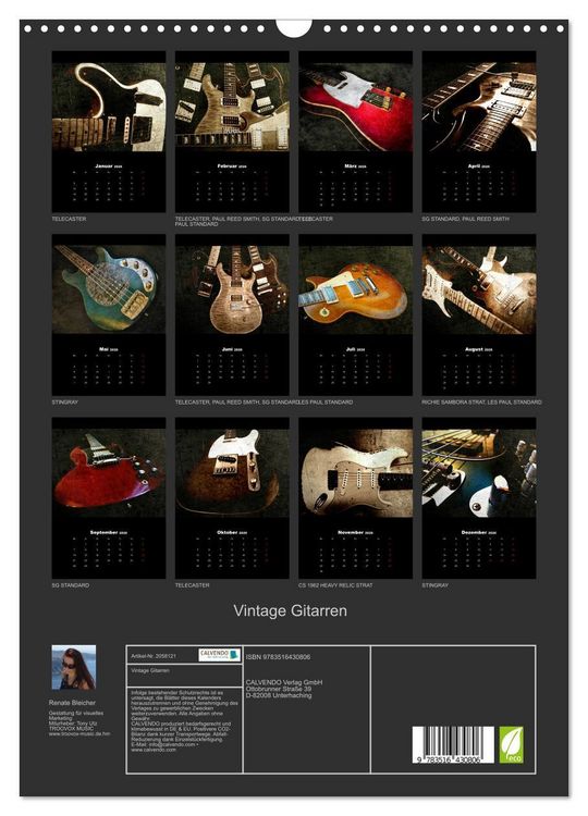 Produktbild: Vintage Gitarren (Wandkalender 2026 DIN A3 hoch), CALVENDO Monatskalender