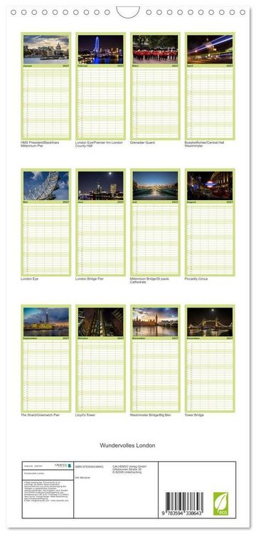 Produktbild: Familienplaner 2027 - Wundervolles London mit 5 Spalten (Wandkalender, 21 x 45 cm) CALVENDO