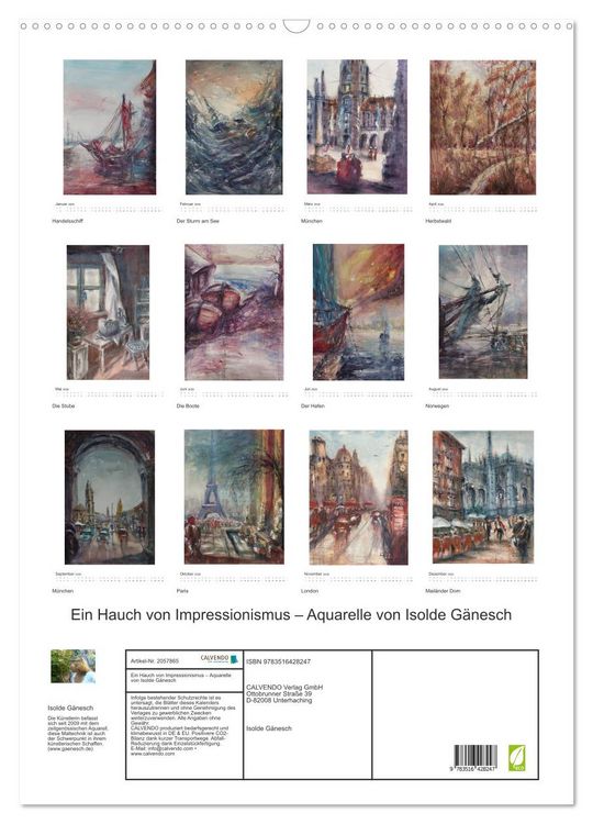 Produktbild: Ein Hauch von Impressionismus &ndash; Aquarelle von Isolde G&auml;nesch (Wandkalender 2026 DIN A2 hoch), CALVENDO Monatskalender