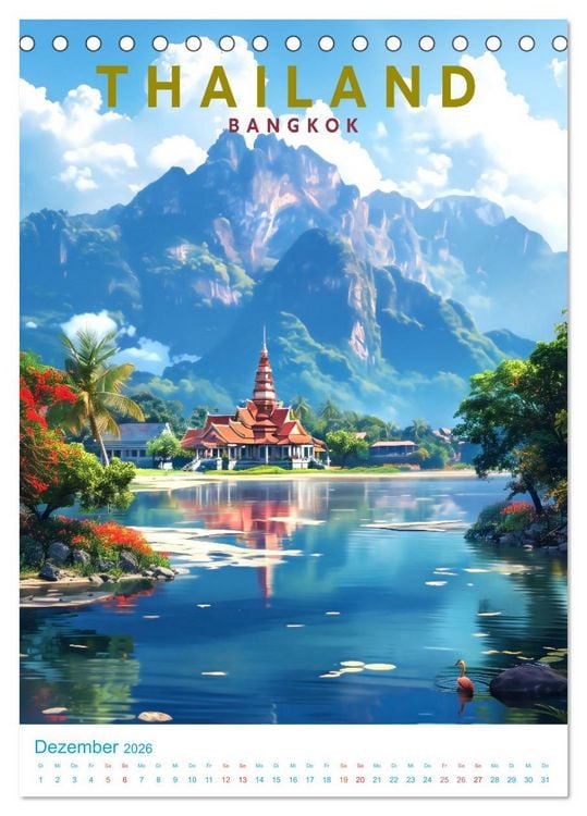 Produktbild: Thailand - Old School Poster Style (Tischkalender 2026 DIN A5 hoch), CALVENDO Monatskalender