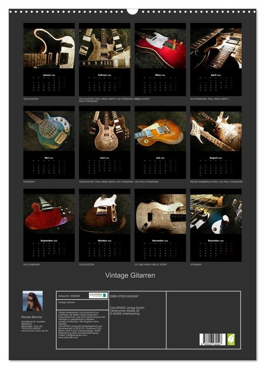 Produktbild: Vintage Gitarren (Wandkalender 2026 DIN A2 hoch), CALVENDO Monatskalender