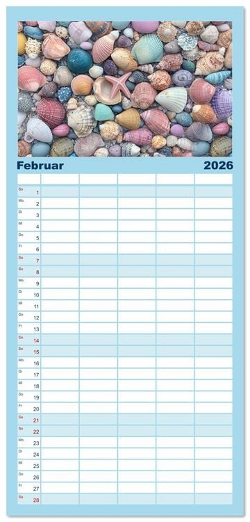 Produktbild: Familienplaner 2026 - Sandgefl&uuml;ster und Muschelzauber mit 5 Spalten (Wandkalender, 21 x 45 cm) CALVENDO