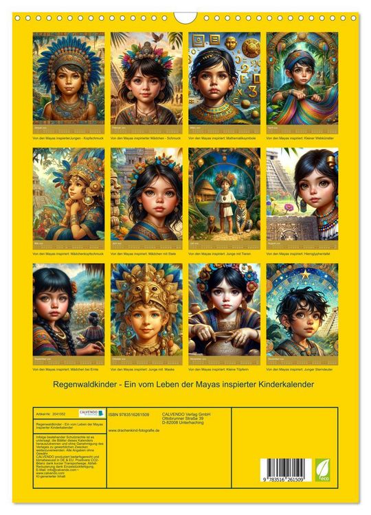 Produktbild: Regenwaldkinder - Ein vom Leben der Mayas inspierter Kinderkalender (Wandkalender 2026 DIN A3 hoch), CALVENDO Monatskalender