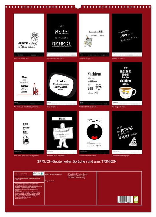 Produktbild: SPRUCH-Beutel voller Spr&uuml;che rund ums TRINKEN (Wandkalender 2026 DIN A2 hoch), CALVENDO Monatskalender
