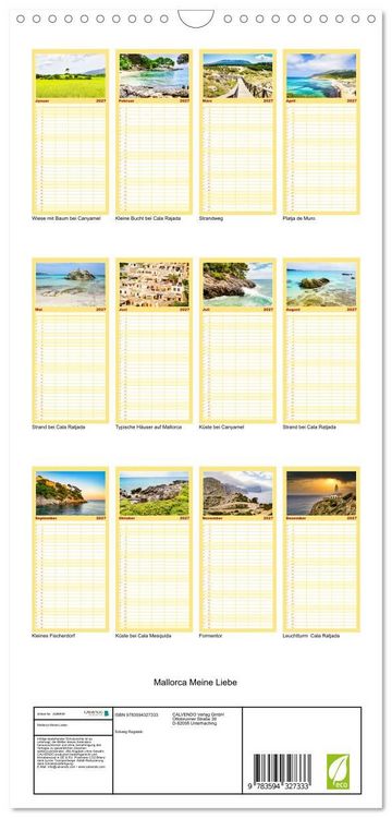 Produktbild: Familienplaner 2027 - Mallorca Meine Liebe mit 5 Spalten (Wandkalender, 21 x 45 cm) CALVENDO