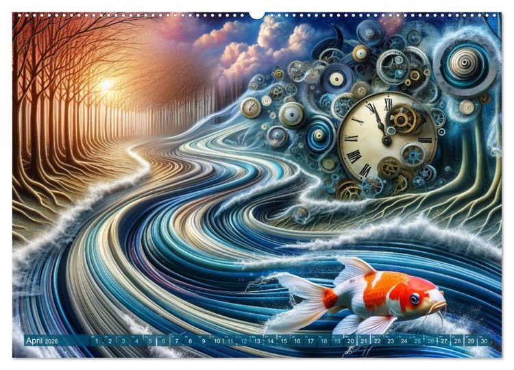 Produktbild: Klang der Stille - Kois aus der KI Dimension (hochwertiger Premium Wandkalender 2026 DIN A2 quer), Kunstdruck in Hochglanz