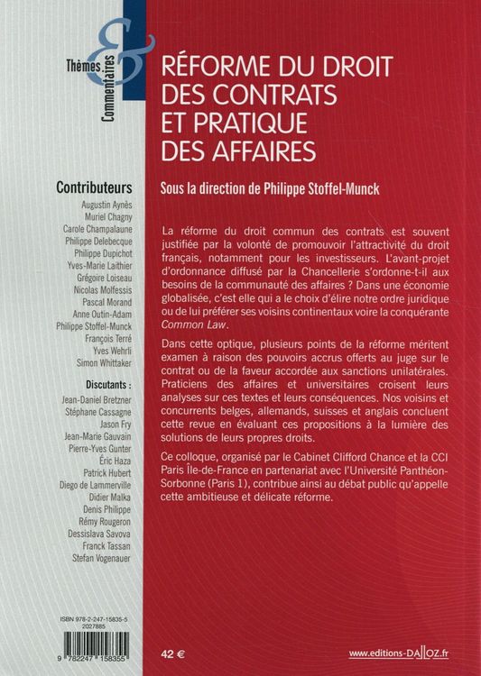 Produktbild: Reforme du Droit des Contrats et Pratique des Affaires