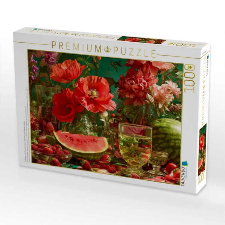 Produktbild: CALVENDO Puzzle Stillleben mit Mohnblumen, Erdbeeren und Wassermelone | 1000 Teile Lege-Gr&ouml;&szlig;e 64x48cm Foto-Puzzle f&uuml;r gl&uuml;ckliche Stunden