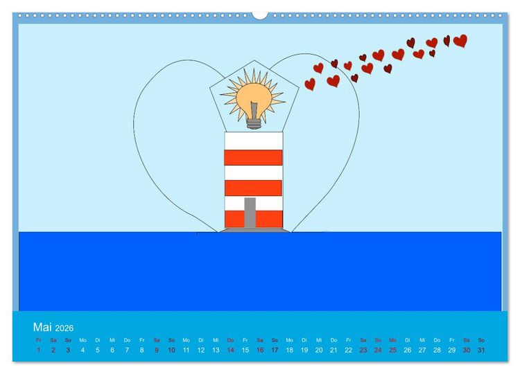 Produktbild: Leuchtturm im Meer (hochwertiger Premium Wandkalender 2026 DIN A2 quer), Kunstdruck in Hochglanz