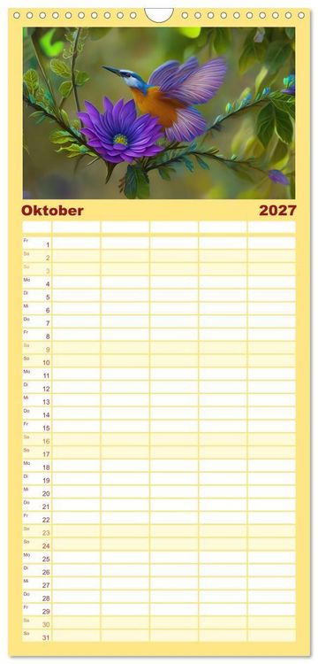 Produktbild: Familienplaner 2027 - Zauberhafte Paradiesv&ouml;gel mit 5 Spalten (Wandkalender, 21 x 45 cm) CALVENDO