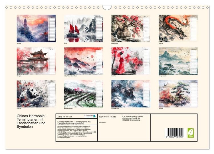 Produktbild: Chinas Harmonie - Terminplaner mit Landschaften und Symbolen (Wandkalender 2026 DIN A3 quer), CALVENDO Monatskalender