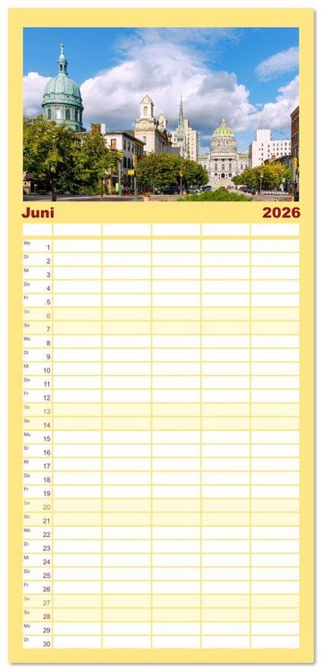 Produktbild: Familienplaner 2026 - Pennsylvania. Die Wiege der USA zwischen Tradition und Moderne mit 5 Spalten (Wandkalender, 21 x 45 cm) CALVENDO