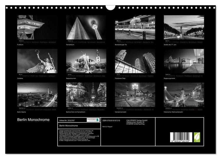 Produktbild: Berlin Monochrome (Wandkalender 2026 DIN A3 quer), CALVENDO Monatskalender