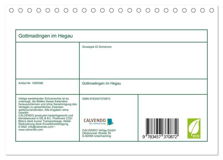 Produktbild: Gottmadingen im Hegau (Tischkalender 2026 DIN A5 quer), CALVENDO Monatskalender