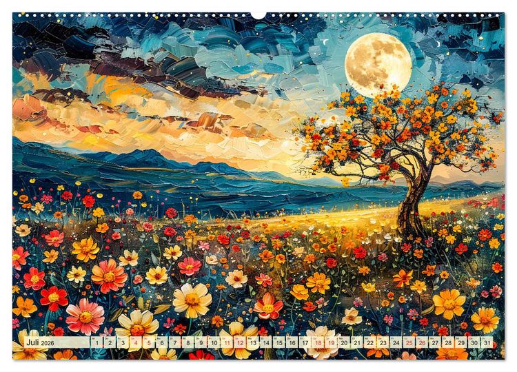 Produktbild: Blumenn&auml;chte im Mondlicht - Poesie des Himmels und der Erde (hochwertiger Premium Wandkalender 2026 DIN A2 quer), Kunstdruck in Hochglanz