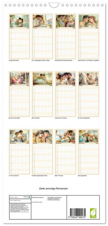 Produktbild: Familienplaner 2026 - Zarte anmutige Romanzen mit 5 Spalten (Wandkalender, 21 x 45 cm) CALVENDO