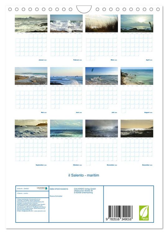 Produktbild: il Salento - maritim (Wandkalender 2026 DIN A4 hoch), CALVENDO Monatskalender