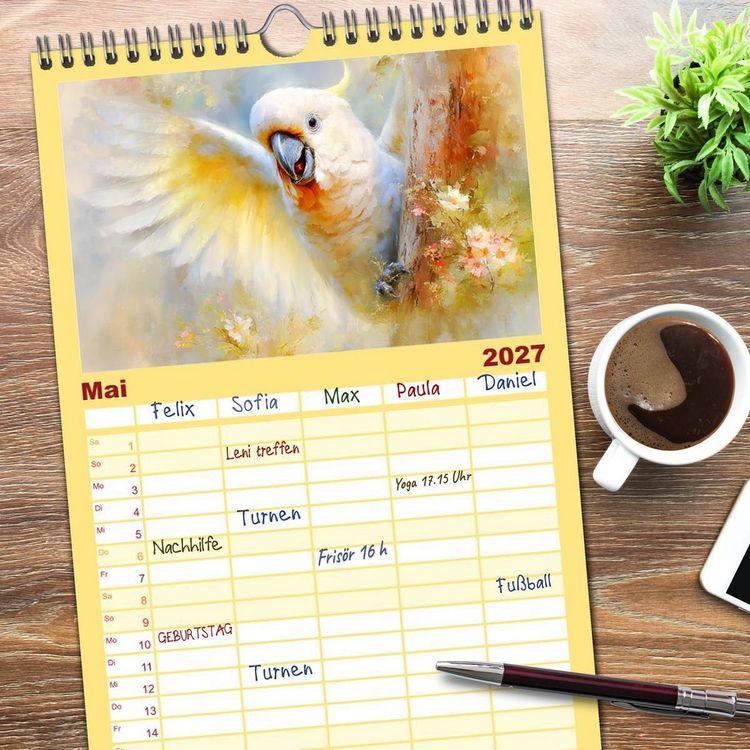 Produktbild: Familienplaner 2027 - Kakadus. Papageien an Australiens K&uuml;ste mit 5 Spalten (Wandkalender, 21 x 45 cm) CALVENDO