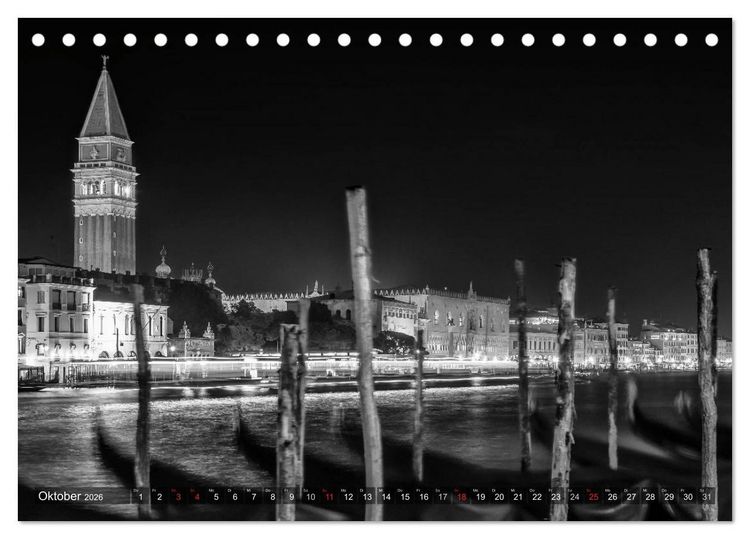 Produktbild: Leuchtendes Venedig &hellip;in monochrom (Tischkalender 2026 DIN A5 quer), CALVENDO Monatskalender