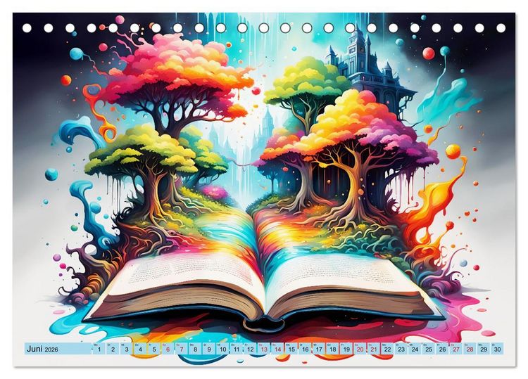 Produktbild: Bunte B&uuml;cherseiten (Tischkalender 2026 DIN A5 quer), CALVENDO Monatskalender