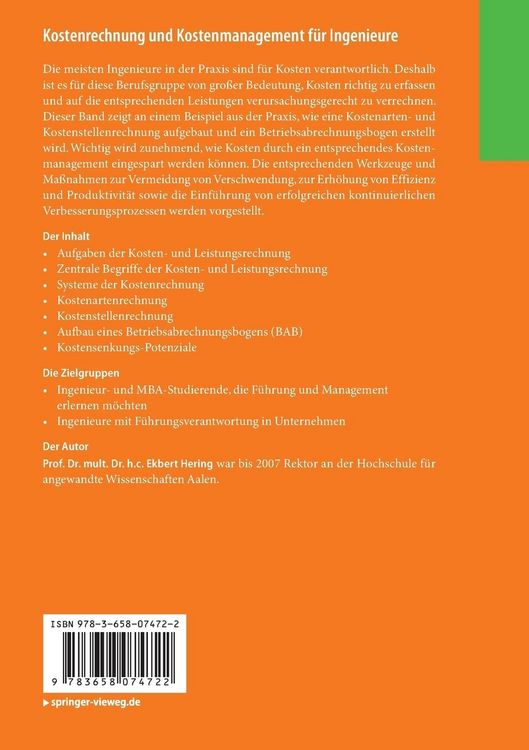 Produktbild: Kostenrechnung und Kostenmanagement f&uuml;r Ingenieure