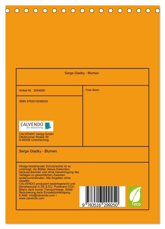 Produktbild: Serge Gladky - Blumen (Tischkalender 2026 DIN A5 hoch), CALVENDO Monatskalender