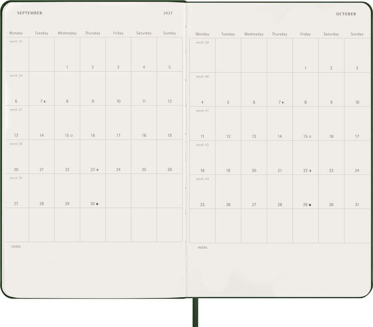 Produktbild: Moleskine 12 Monate Tageskalender 2027, Large/A5, 1 Tag = 1 Seite, Fester Einband, Myrtengr&uuml;n