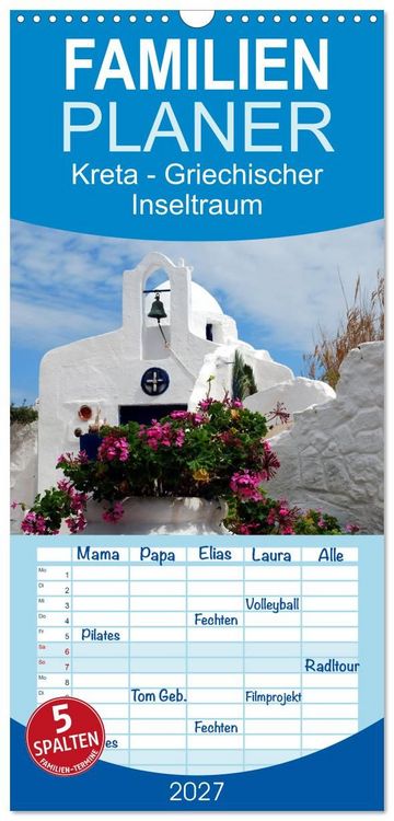 Produktbild: Familienplaner 2027 - Kreta - Griechischer Inseltraum mit 5 Spalten (Wandkalender, 21 x 45 cm) CALVENDO