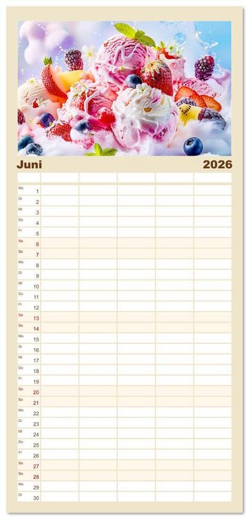 Produktbild: Familienplaner 2026 - Eiscreme-Tr&auml;ume - S&uuml;&szlig;e Verlockung und florale Sch&ouml;nheiten mit 5 Spalten (Wandkalender, 21 x 45 cm) CALVENDO