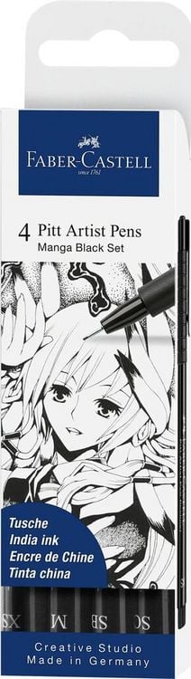 Produktbild: Faber-Castell Tuschestifte Pitt Artist Pens Manga schwarz, 4er Etui, XS, M, SB und SC