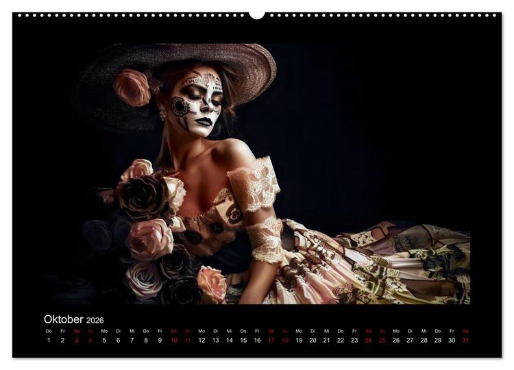 Produktbild: Festliche Dia de Muertos Portr&auml;ts (hochwertiger Premium Wandkalender 2026 DIN A2 quer), Kunstdruck in Hochglanz