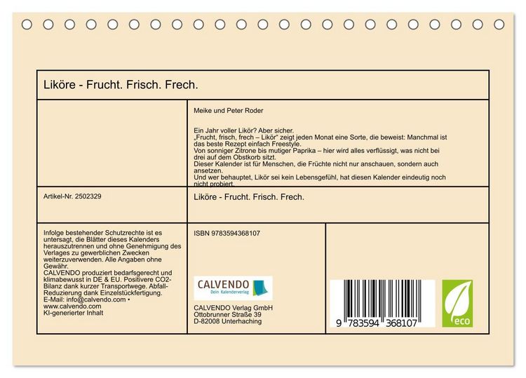 Produktbild: Lik&ouml;re - Frucht. Frisch. Frech. (Tischkalender 2027 DIN A5 quer), CALVENDO Monatskalender