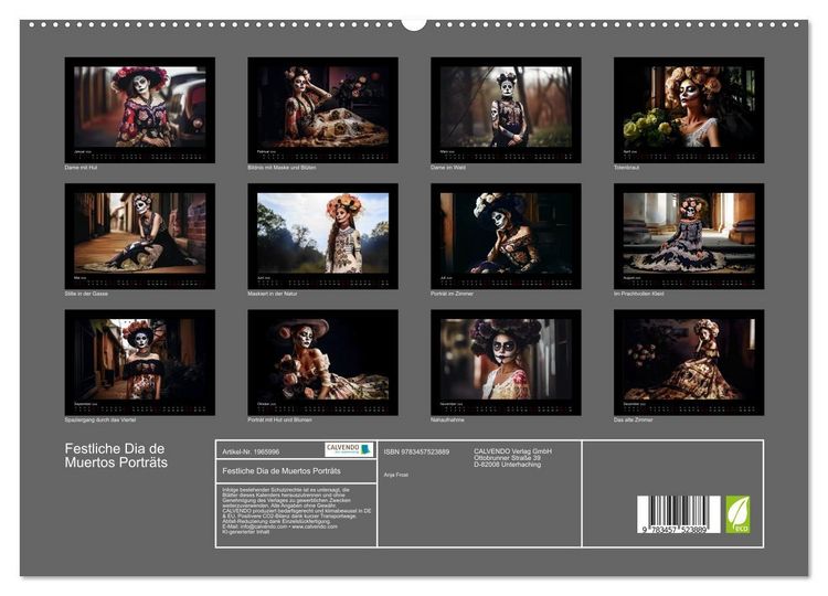 Produktbild: Festliche Dia de Muertos Portr&auml;ts (hochwertiger Premium Wandkalender 2026 DIN A2 quer), Kunstdruck in Hochglanz