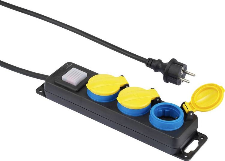 Produktbild: Renkforce 350E-CMB Steckdosenleiste mit Schalter 3fach Schwarz, Gelb, Blau Schutzkontakt 1St.